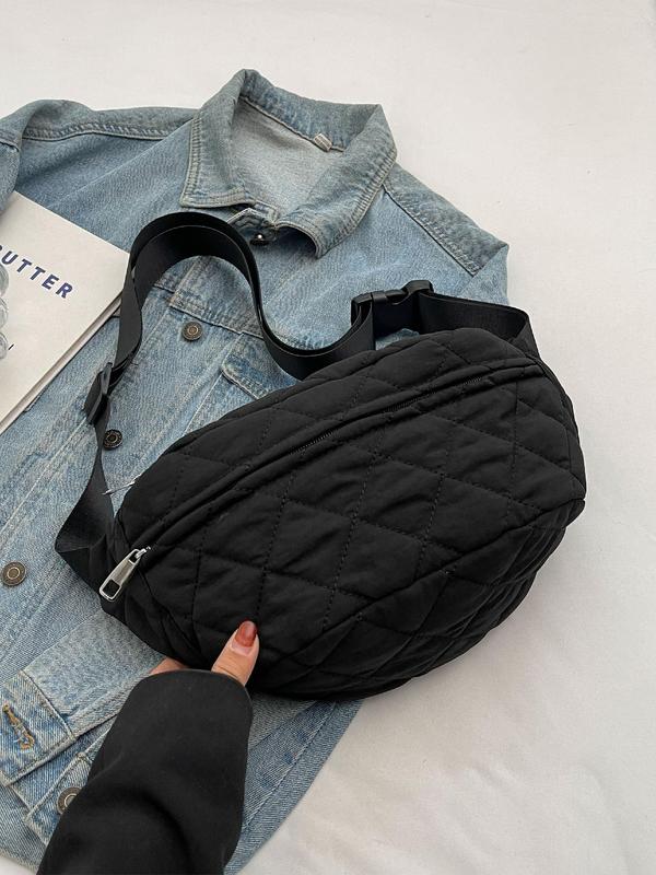 Women's Solid Color Quilted Fanny Pack, Fashionable Casual Versatile Zipper Chest Bag for Daily Used, Trendy All-match Sling Bag