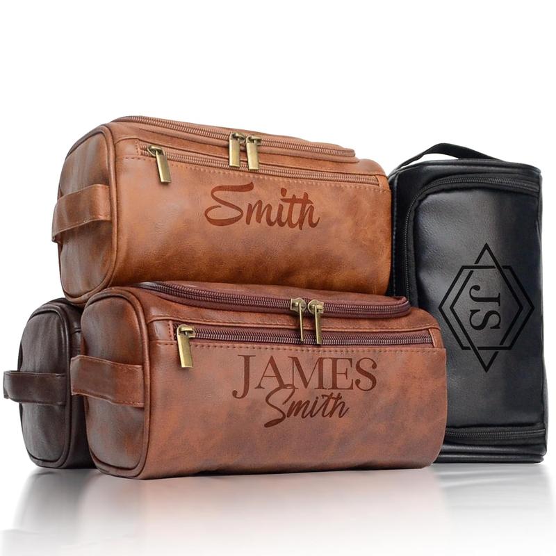 Personalized Toiletry Bag for Men, Engraved Name Initials Toiletry Bag, Customized Monogram Travel Shaving Dopp Kit for Groomsmen, Gift for Christmas, Birthday, Dad, Husband, Grandpa, Lover