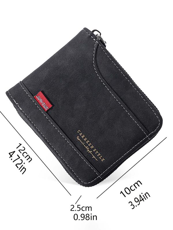 Men's Business Letter Detail PU Leather Zipper Short Wallet, Casual Versatile Multiple Slots Card Holder, Simple All-match Bifold Wallet for Daily Life