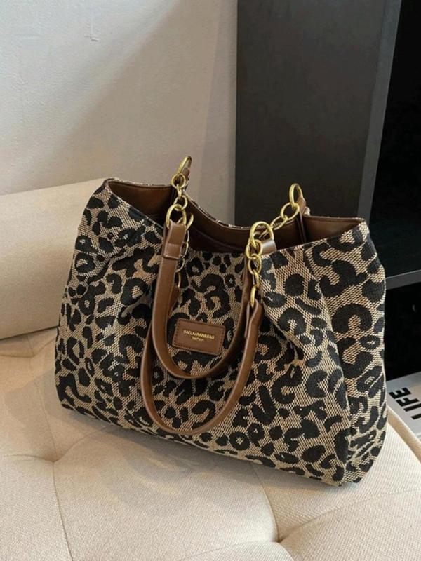 Women's Fashion Leopard Print Tote Bag, College Tote Bag, Large Capacity Shoulder Bag for Daily Used, Casual Trendy Versatile High-quality Daily Commuting Bag, Girl Fashionable Bag