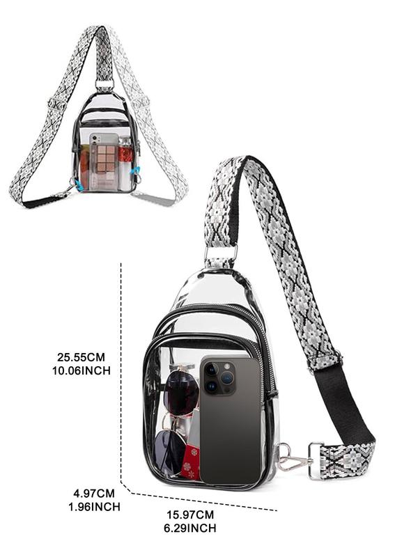 Fashionable Transparent Chest Bag, Casual Versatile Geometric Pattern Strap Zipper Crossbody Bag for Women, Trendy All-match Bag for Daily Use