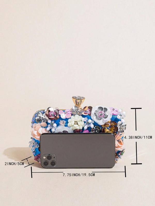 Women's Elegant Rhinestone Decorated Flower Design Evening Bag, Exquisite Trendy Box Evening Bag, Fashionable Work Bag for Party Decoration, Fall Outfits, Fall Freshness