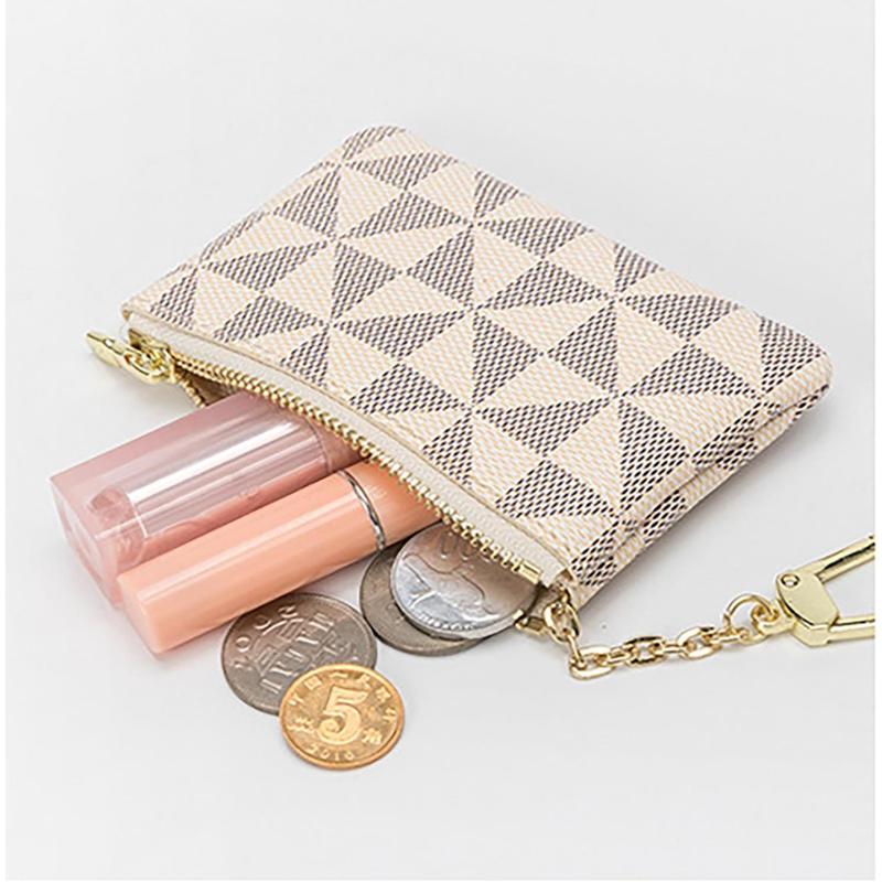 Leather Coin Purse for Women with KeyChain Small Zipper Change Purse coin Pouch Card Holder Wallet Clutch for Women & Men (White)