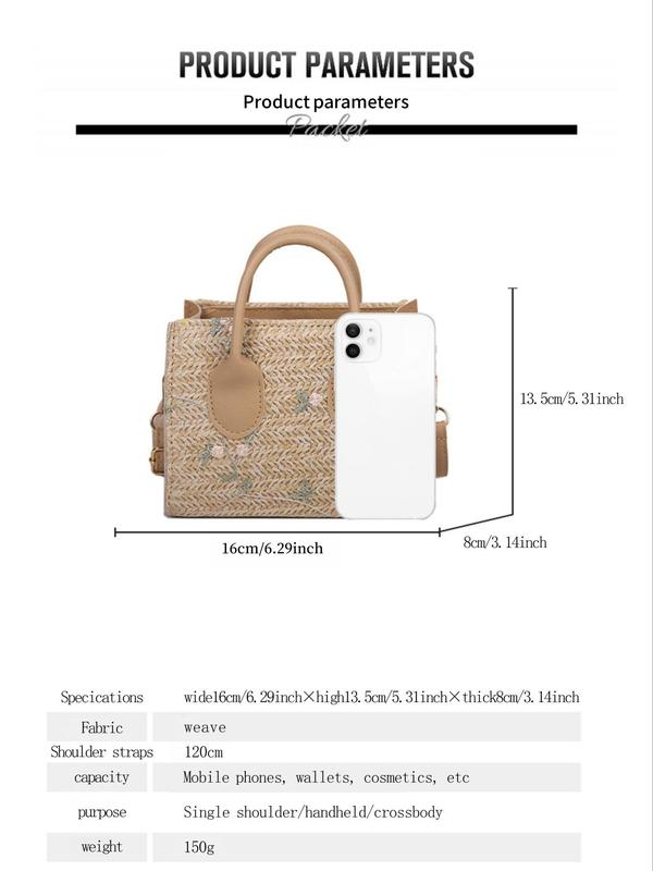 Women's Elegant Flower Design Straw Crossbody Bag, Fashionable Straw Bag with Adjustable Strap, Casual Trendy Versatile High-quality Daily Commuting Bag