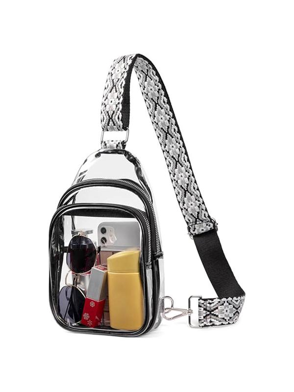 Fashionable Transparent Chest Bag, Casual Versatile Geometric Pattern Strap Zipper Crossbody Bag for Women, Trendy All-match Bag for Daily Use