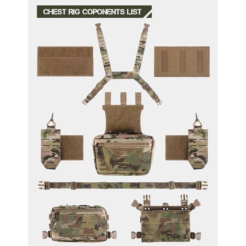 Chest Rig- Chest RigMolle Modular  Fight Chest Rigs Adjustable&Detachable with 5.56 7.62 Magazine Pouch