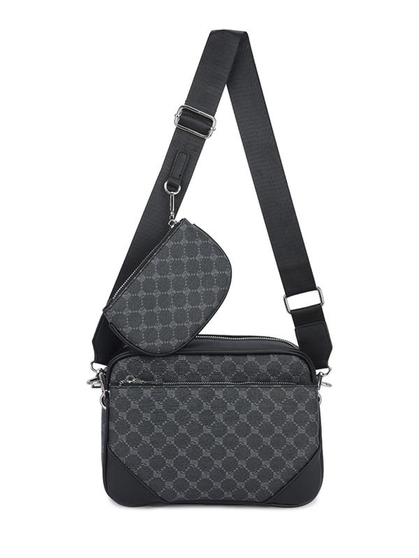 Men's Geometric Pattern Crossbody Bag & Clutch & Coin Purse, Casual Zipper Bag Set , Business Commuter Bag Set for Travel