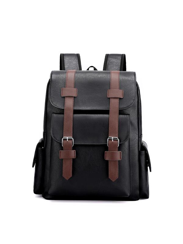 Solid Color Pu Leather Backpack, Fashionable Large Capacity Computer Bag for Men & Women, Casual Trendy Versatile High-quality Daily Commuting Bag