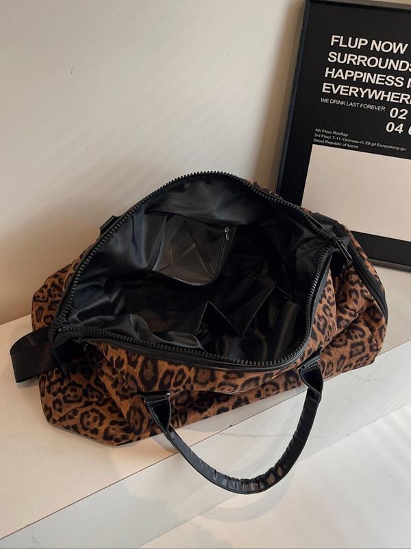 Fashion Leopard & Plaid Pattern Duffle Bag, Large Capacity Lightweight Zipper Travel Bag, Suitable for Business Trips and Weekends, Short Distance Travel Bags