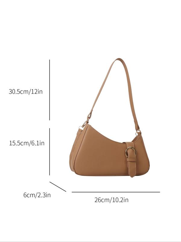 Women's Fashionable Solid Color Baguette Bag, Simple Plain Pu Leather Zipper Shoulder Bag for Daily Used, Casual Trendy Versatile High-quality Daily Commuting Bag, Girl Fashionable Shopping Bag