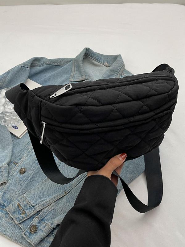 Women's Solid Color Quilted Fanny Pack, Fashionable Casual Versatile Zipper Chest Bag for Daily Used, Trendy All-match Sling Bag