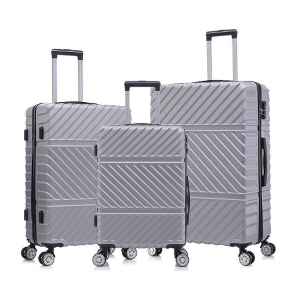 3-piece Travel Lightweight Suitcase with Wheels, Password Lock, Business and Travel Carry on Luggage, Silver Gray (20 inches 24 inches 28 inches)