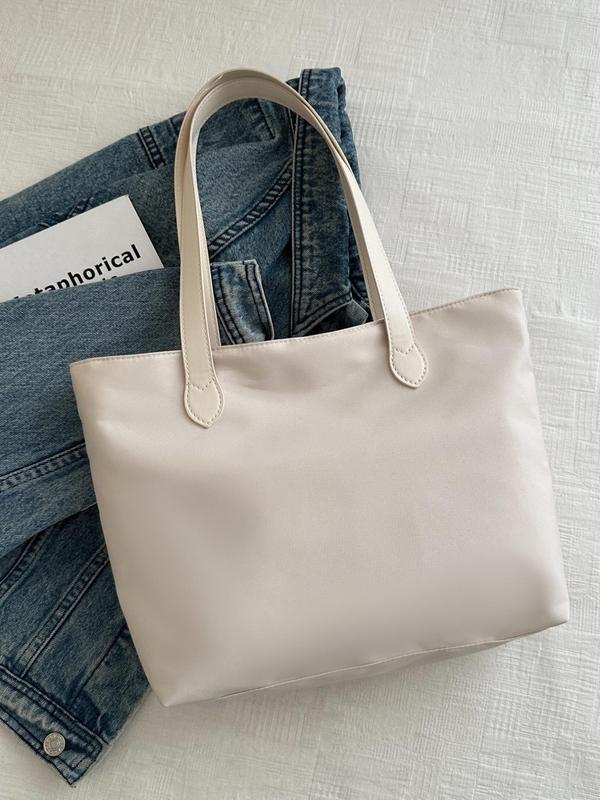 Solid Color Tote Bag, Fashionable Casual Shoulder Bag for Women & Girls, Simple All-match Bag for Daily Life & Work