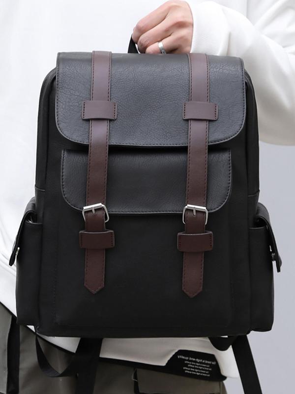 Solid Color Pu Leather Backpack, Fashionable Large Capacity Computer Bag for Men & Women, Casual Trendy Versatile High-quality Daily Commuting Bag