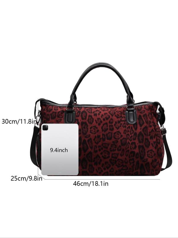 Fashion Leopard & Plaid Pattern Duffle Bag, Large Capacity Lightweight Zipper Travel Bag, Suitable for Business Trips and Weekends, Short Distance Travel Bags