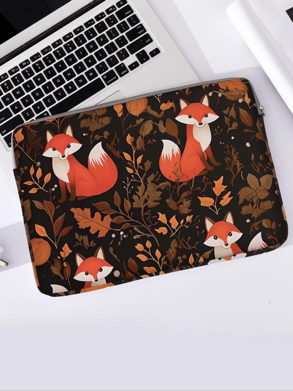 Fox & Leaf Pattern Laptop Bag, Soft Laptop Cover, Laptop Zipper Storage Bag, Suitable for Laptop, Tablet Cover, Laptop Accessories