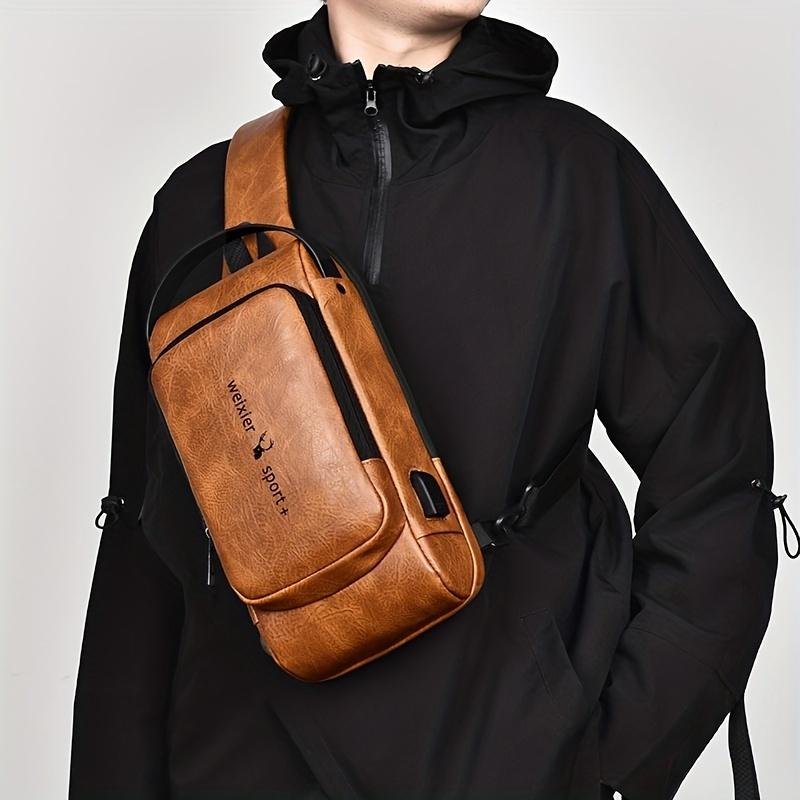 WEIXIER Man Bag - Single Shoulder Sports Slanting Chest Backpack with USB Charging Port & Anti-theft Feature - For Men - Suitable for Travel, Hiking & Daily Use - Ideal Gift for Outdoor Enthusiasts