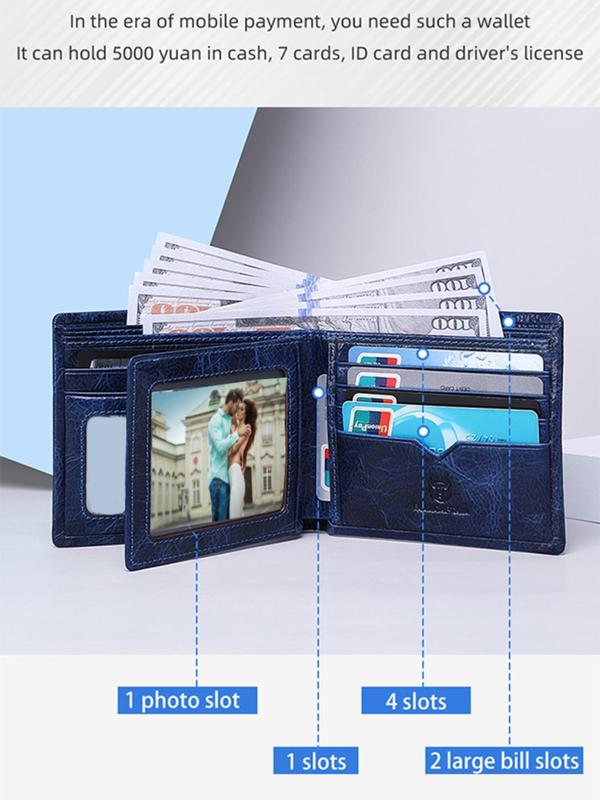 Men's Summer Business Fashion Soft Bifold Wallet, Casual Trendy Ultra-thin Wallet with Card Slots, Simple Style Short Anti-theft Wallet for Work & Daily Use