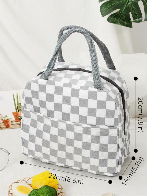 Plaid Pattern Lunch Bag, Portable Insulated Lunch Bag, Waterproof Lunch Box Bag with Zipper for Women & Men, Casual Trendy Versatile High-quality Daily Commuting Bag