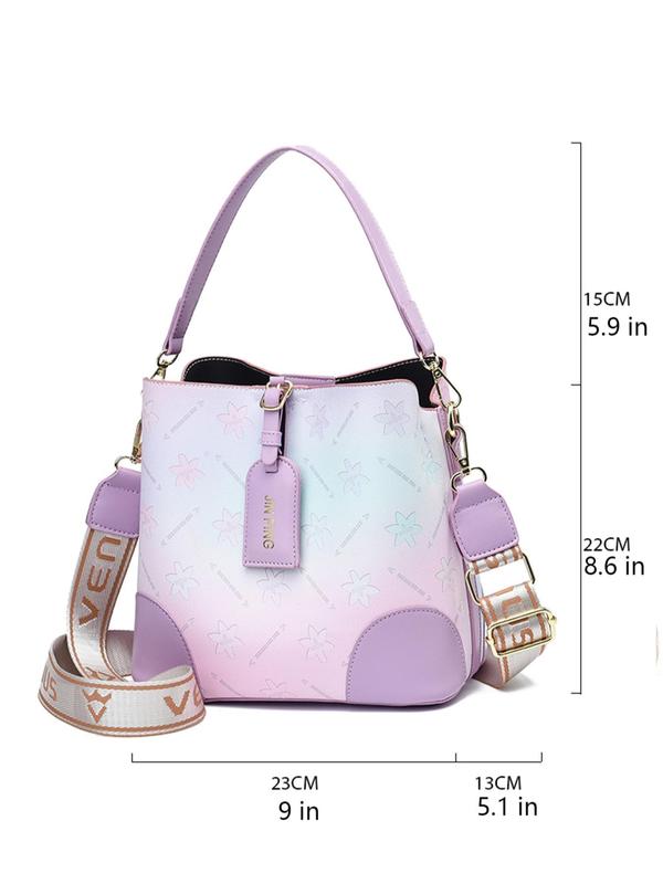 Ombre Letter Pattern Strap Patched Design Buckle Handbags for Women, Summer Trendy Shoulder Luxury Designer Pu Leather Crossbody Bag, Everyday Bag Back To School, Work Bag Unique Everyday Designer Bags