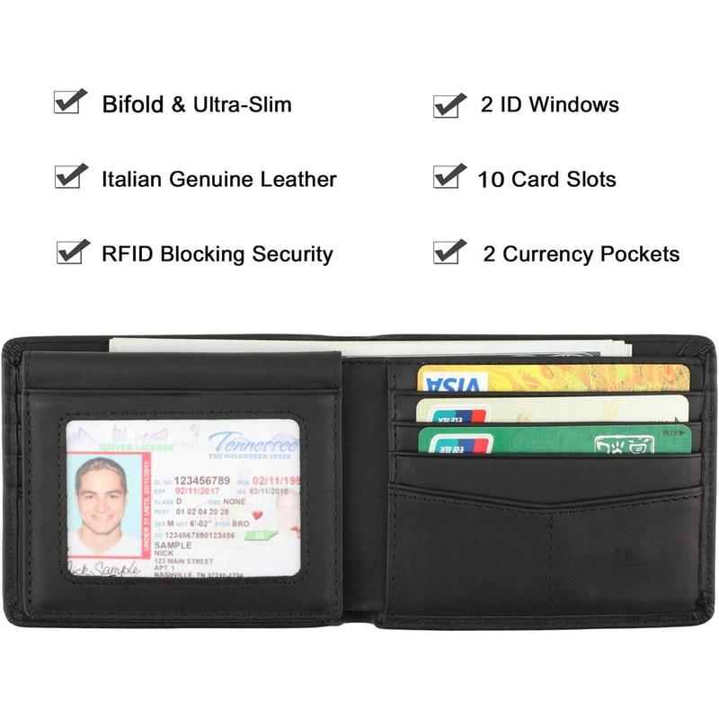 Wallet for Men-Genuine Leather RFID Blocking Bifold Stylish Wallet With 2 ID Window