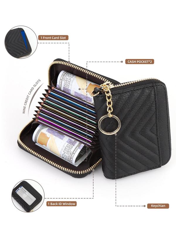 Women's Elegant Minimalist Quilted Card Holder, Trendy Versatile Zipper Card Holder, Chic All-match Card Holder for Daily & Work Use