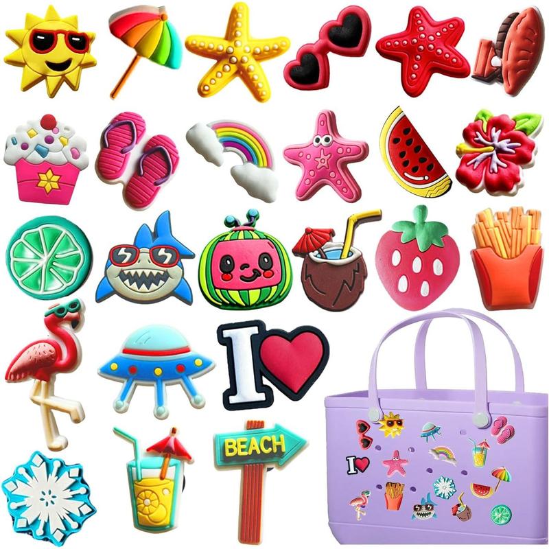 24PCS Charms for Bogg Bag Accessories for Bogg Bag Decoration SUMMER BEACH Charms Compatible with Bogg Bag Original All Models Insert Decorative for Handbag Beach Tote Bag Rubber Beach Bag Accessories