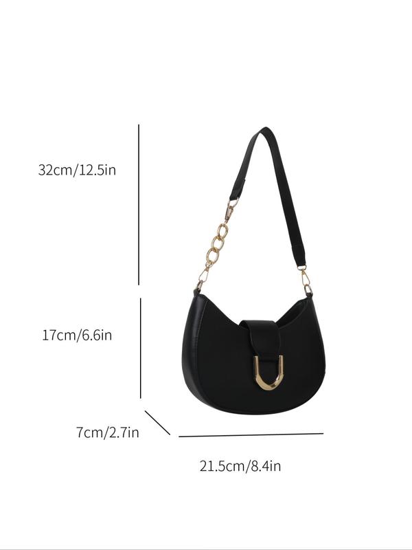 Women's Solid Color Half Chain Strap Shoulder Bag, Pu Leather Zipper Shoulder Bag for Work & Daily Used, Commuting Bag, Girl Shopping Bag