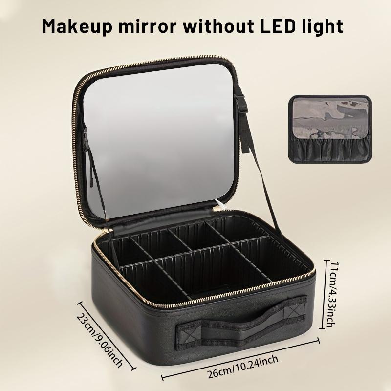 Makeup Bag with LED Mirror, 1 2 Counts Portable Large Capacity Cosmetic Makeup Containers Set Storage Bag with Adjustable Brightness LED Light, Travel Makeup Organizer