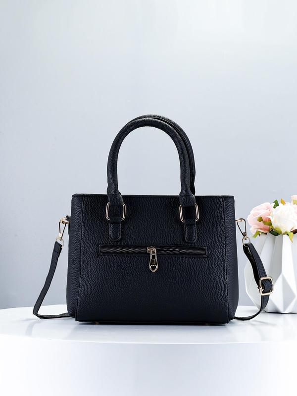 Women's Elegant Solid Color Handbag with Pom Pom Decoration, Fashionable Handbag with Adjustable Strap for Work & Daily Use