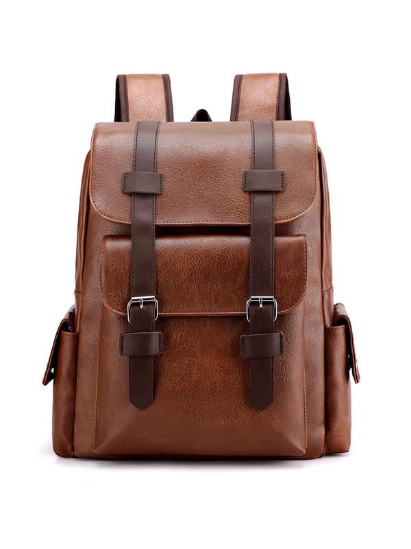 Solid Color Pu Leather Backpack, Fashionable Large Capacity Computer Bag for Men & Women, Casual Trendy Versatile High-quality Daily Commuting Bag