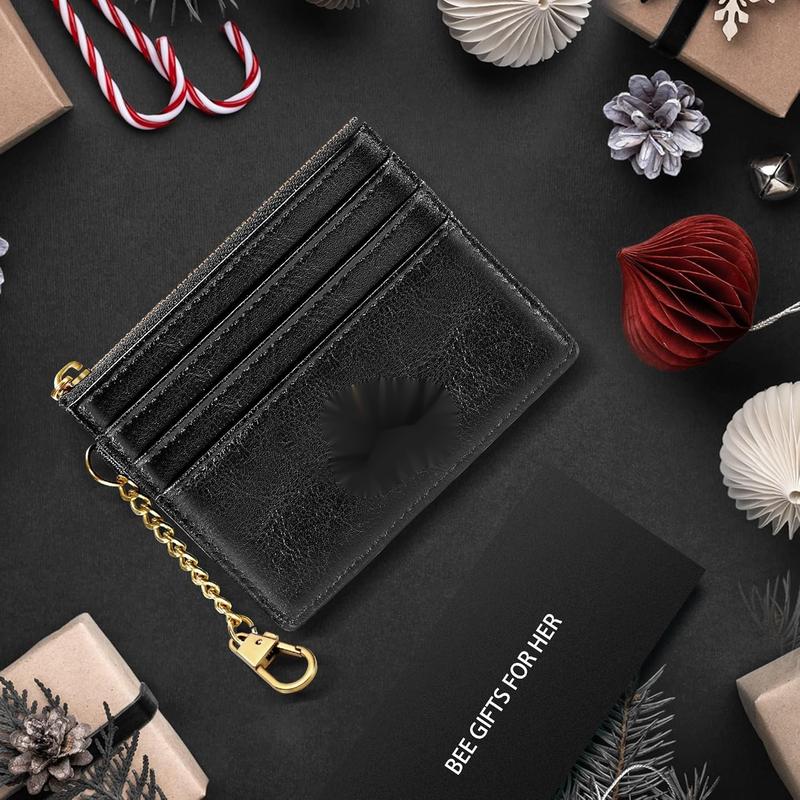 Card Holder Keychain Wallet for Women with ID Window RFID Coin Purse Bee Gifts Slim Minimalist Small Wallet