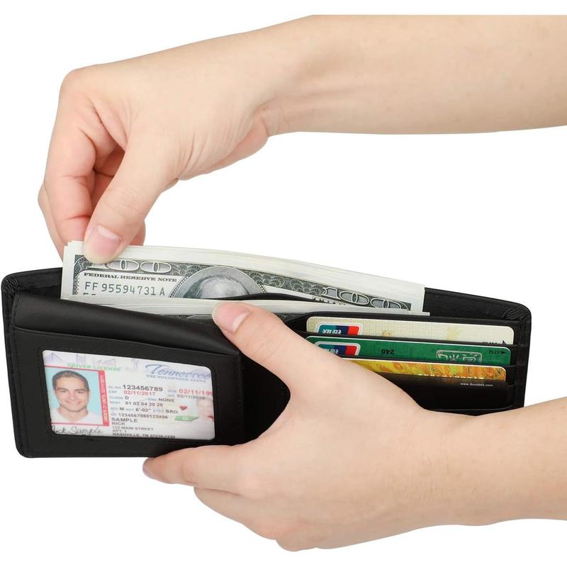 Wallet for Men-Genuine Leather RFID Blocking Bifold Stylish Wallet With 2 ID Window