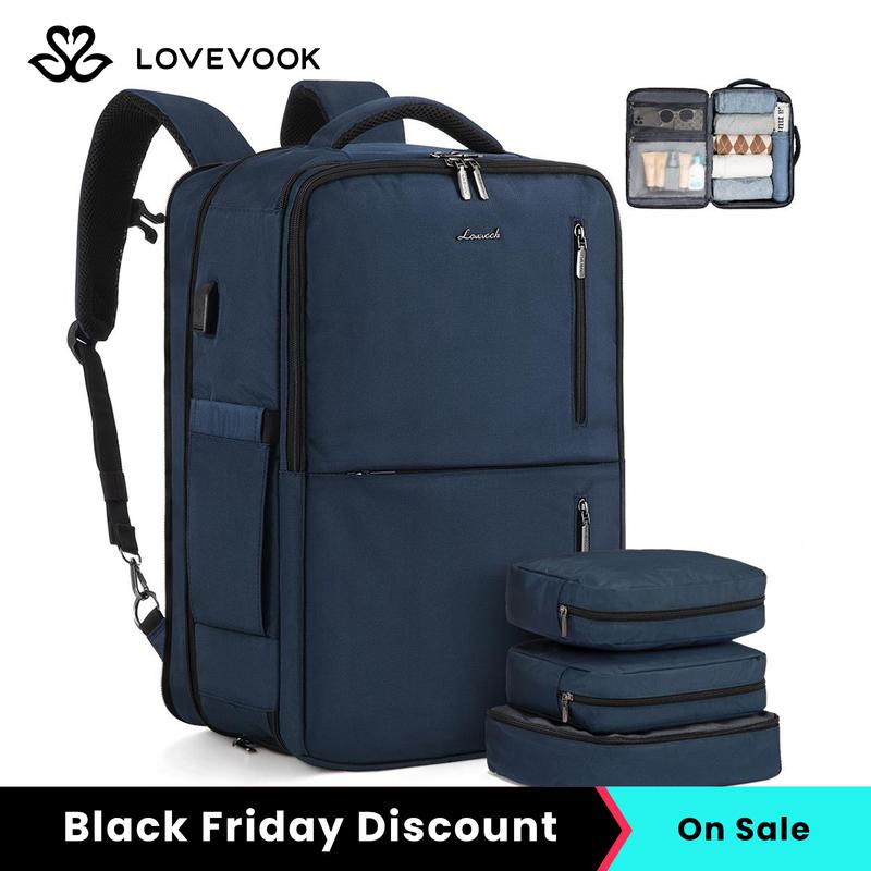 LOVEVOOK Black Friday TSA-Approved Expandable Carry-on Travel Backpack with 3 Packing Cubes and Shoe Compartment, Personal Item, Airline Approved Travel Bag for Hiking, Overnight and Weekender Trips. Gift for Christmas.