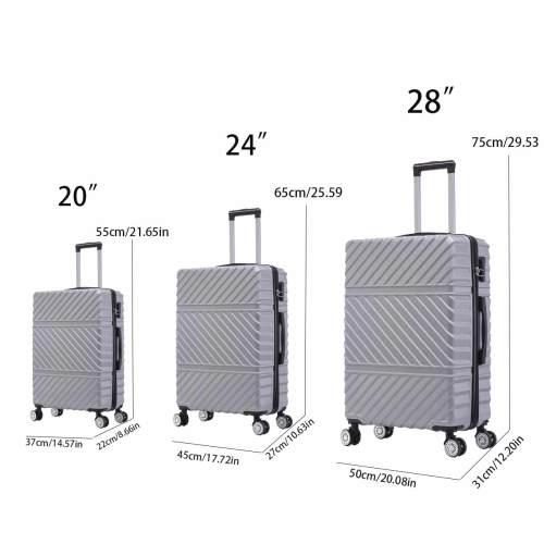 3-piece Travel Lightweight Suitcase with Wheels, Password Lock, Business and Travel Carry on Luggage, Silver Gray (20 inches 24 inches 28 inches)