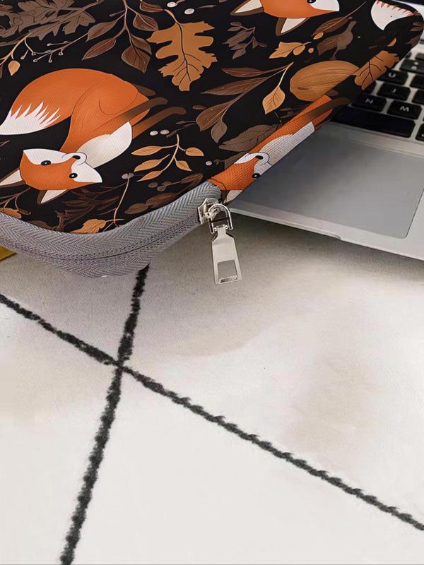 Fox & Leaf Pattern Laptop Bag, Soft Laptop Cover, Laptop Zipper Storage Bag, Suitable for Laptop, Tablet Cover, Laptop Accessories