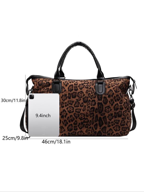 Fashion Leopard & Plaid Pattern Duffle Bag, Large Capacity Lightweight Zipper Travel Bag, Suitable for Business Trips and Weekends, Short Distance Travel Bags