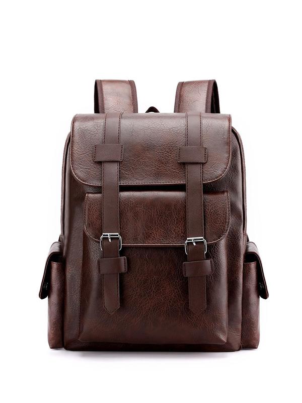 Solid Color Pu Leather Backpack, Fashionable Large Capacity Computer Bag for Men & Women, Casual Trendy Versatile High-quality Daily Commuting Bag