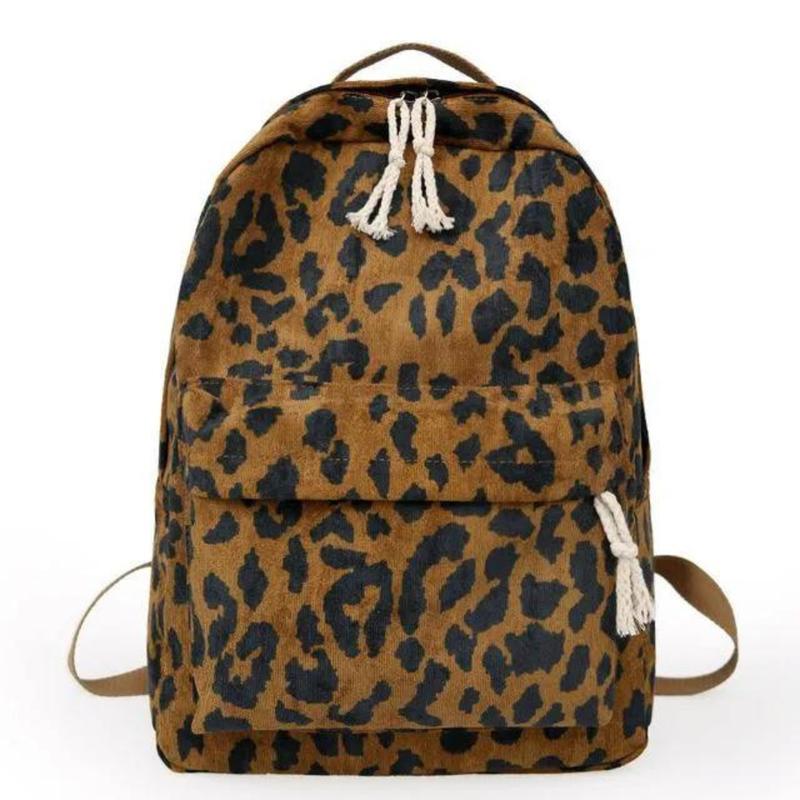 Corduroy Leopard Backpack - Boho Book Bag - Leopard Back Back - Leopard Bookbag