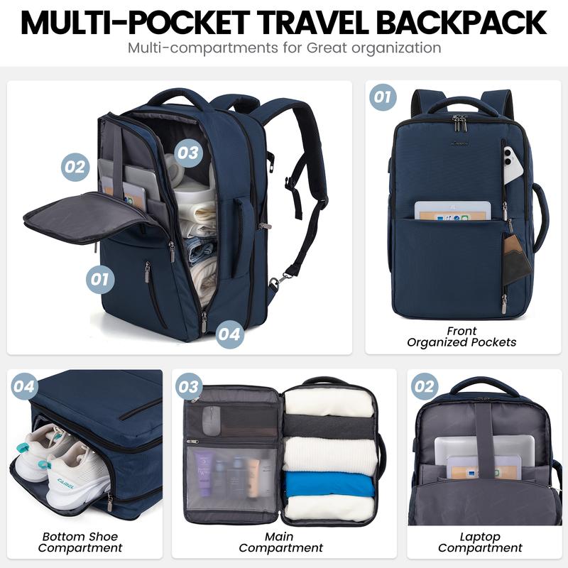 LOVEVOOK Black Friday TSA-Approved Expandable Carry-on Travel Backpack with 3 Packing Cubes and Shoe Compartment, Personal Item, Airline Approved Travel Bag for Hiking, Overnight and Weekender Trips. Gift for Christmas.