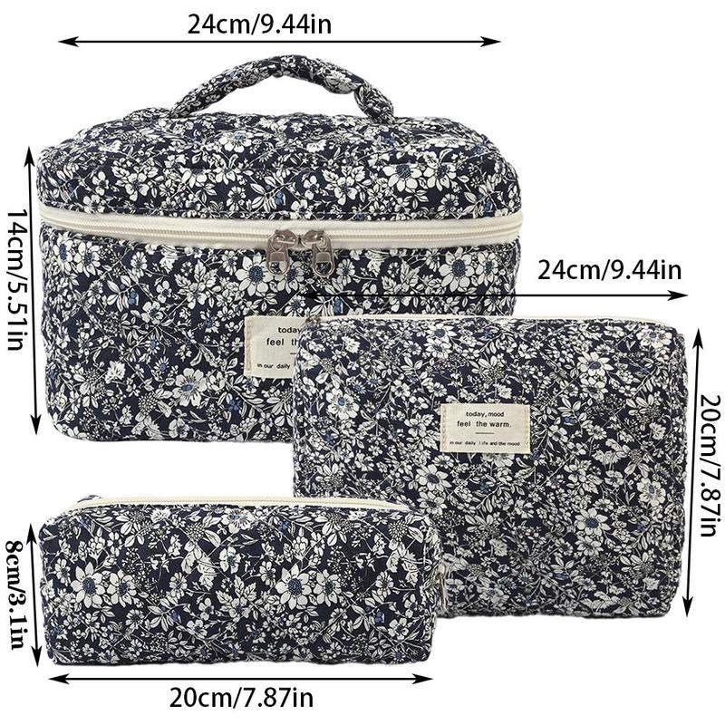 Floral Pattern Makeup Bag Set, 3 Counts set Large Capacity Cosmetic Storage Bag, Zipper Makeup Organizer Pouch, Versatile Storage Bag for Skincare Makeup Products