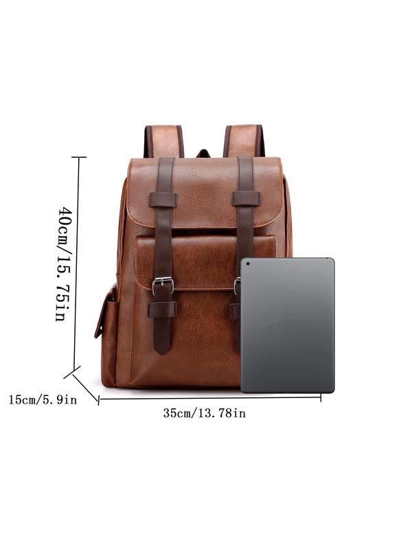 Solid Color Pu Leather Backpack, Fashionable Large Capacity Computer Bag for Men & Women, Casual Trendy Versatile High-quality Daily Commuting Bag