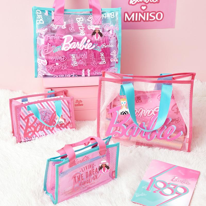 MINISO Barbie Sunshine Shine Series PVC Lunch Bag Portable Travel Cute Girls Storage Bag