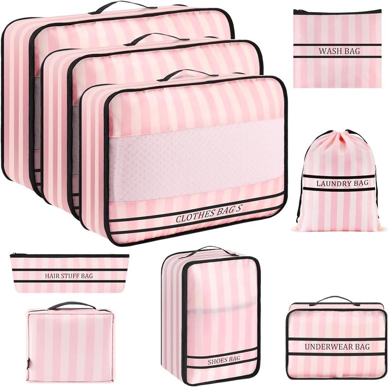 9 Set packingcubes, Travel Packing cubes for Travel Accessories Space Saving Travel Bags for Carry On, Lightweight Mesh Zipper, Pink Streak