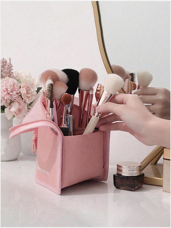 Makeup Brush Storage Bag,  Portable Cosmetic Storage Bag, Large Capacity Zipper Makeup Organizer, Versatile Storage Bag for Makeup Brushes, Eyeliner Pencils, Lip Balm, Skin Care Products