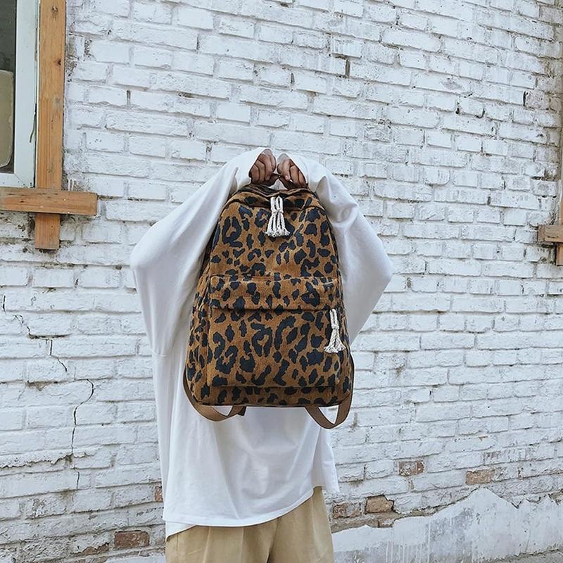 Corduroy Leopard Backpack - Boho Book Bag - Leopard Back Back - Leopard Bookbag