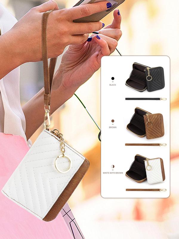 Women's Elegant Minimalist Quilted Card Holder, Trendy Versatile Zipper Card Holder, Chic All-match Card Holder for Daily & Work Use