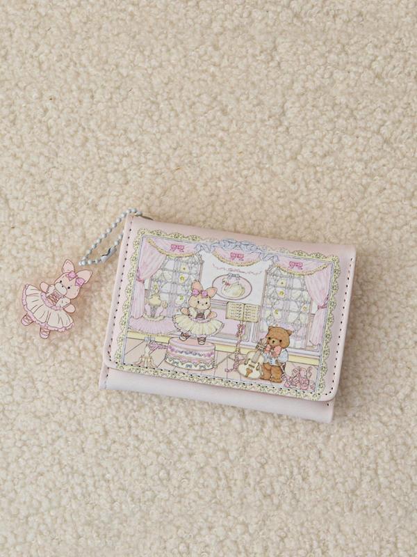 Women's Cartoon Bear & Rabbit Pattern Short Wallet, Cute Multi Card Slot Trifold Short Wallet, Fashionable Wallet for Women & Girls