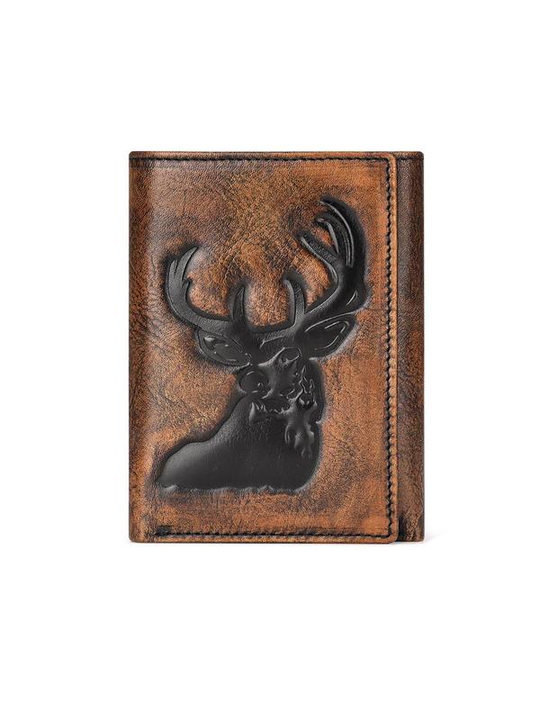 Men's Business Deer Design Wallet, Casual Trifold Leather Wallet, Trendy All-match Card Holder for Men, Vintage Style Wallet for Daily Use