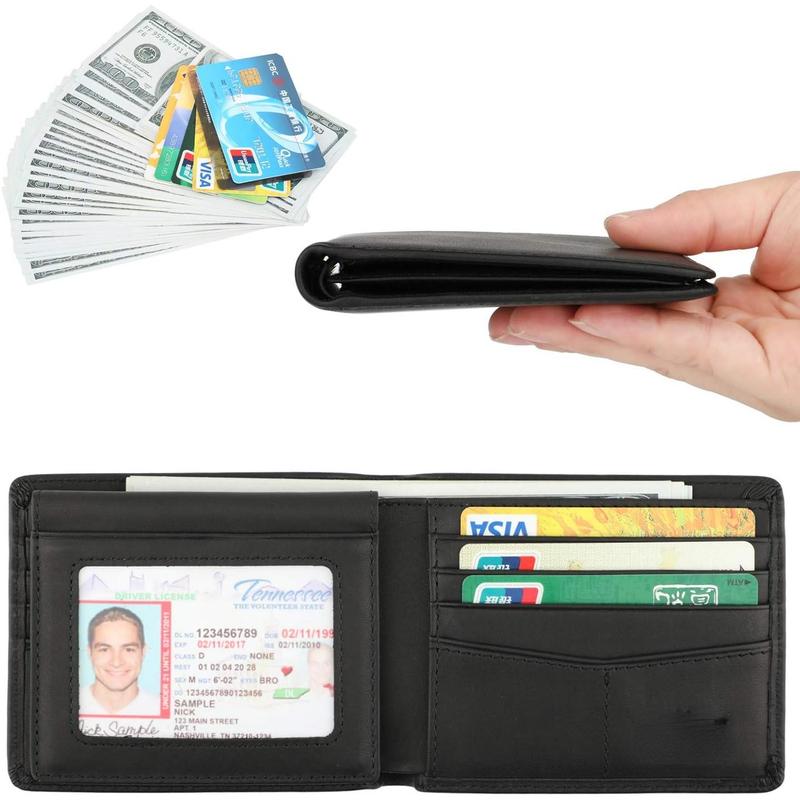 Wallet for Men-Genuine Leather RFID Blocking Bifold Stylish Wallet With 2 ID Window